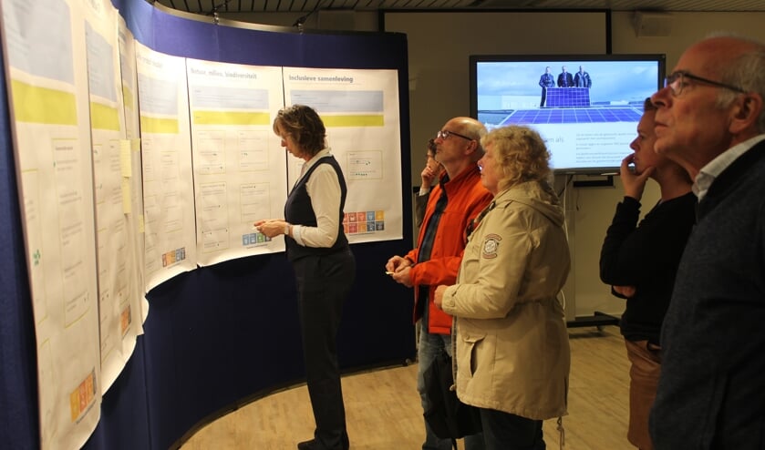 Tijdens de inloopavond werd druk gestickerd over stellingen rond de toekomst van duurzaamheid in de gemeente. (Foto: NK)