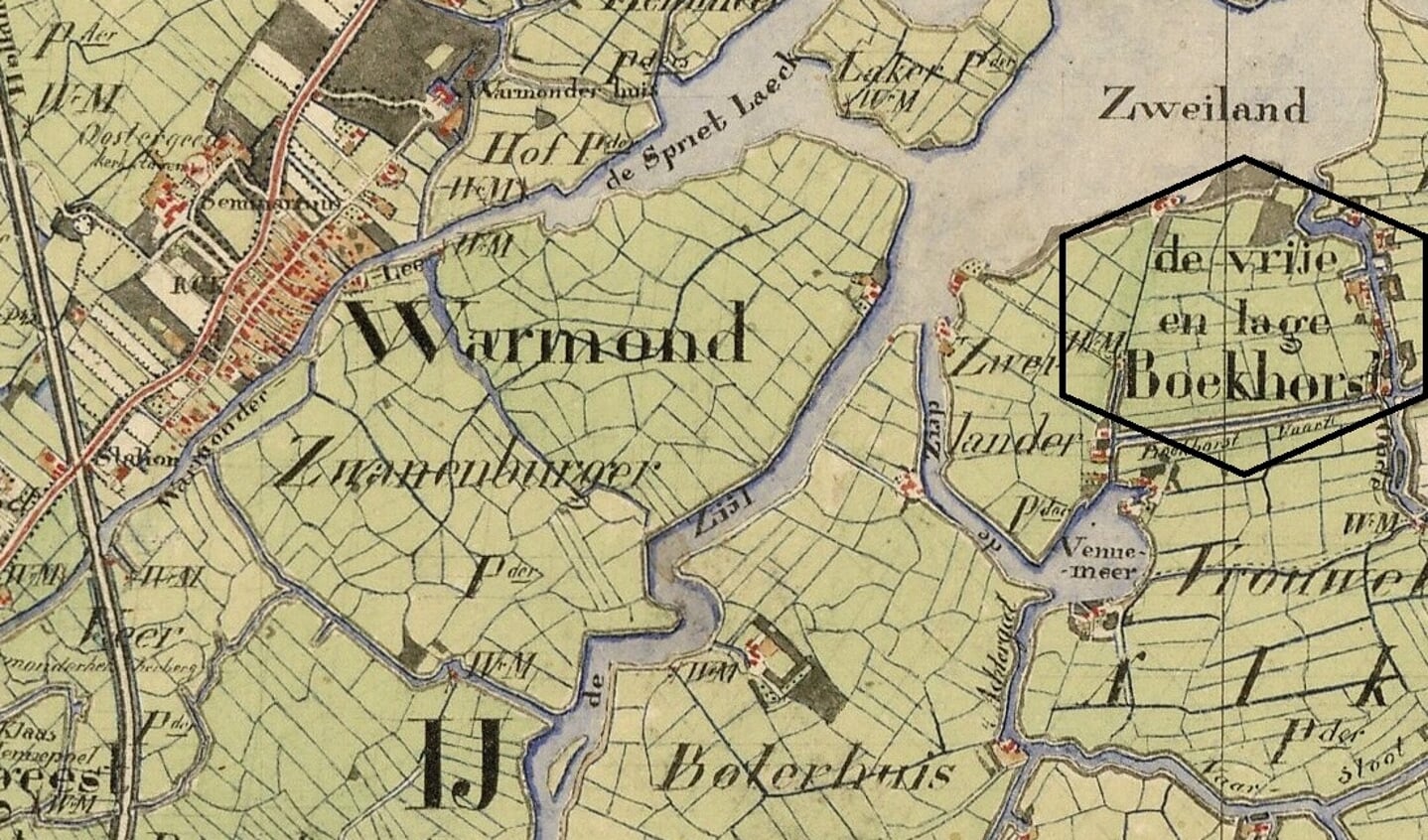 Fragment uit een kaart uit 1850-1851 van de Vrije en Lage Boekhorst. | Foto: Nationaal Archief