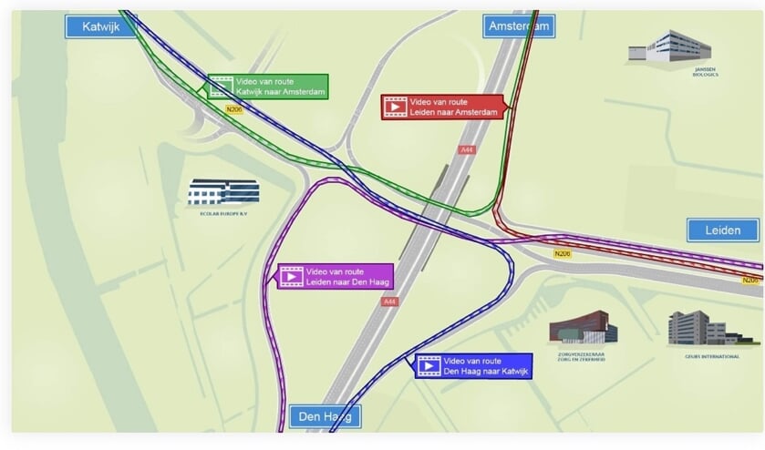 De tijdelijke diamantaansluiting tijdens de werkzaamheden aan de RijnlandRoute.