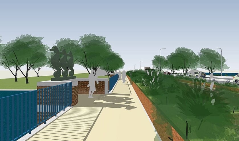 Voetpad aan de oostkant met extra brede groenstrook. | Illustraties: Gemeente Katwijk