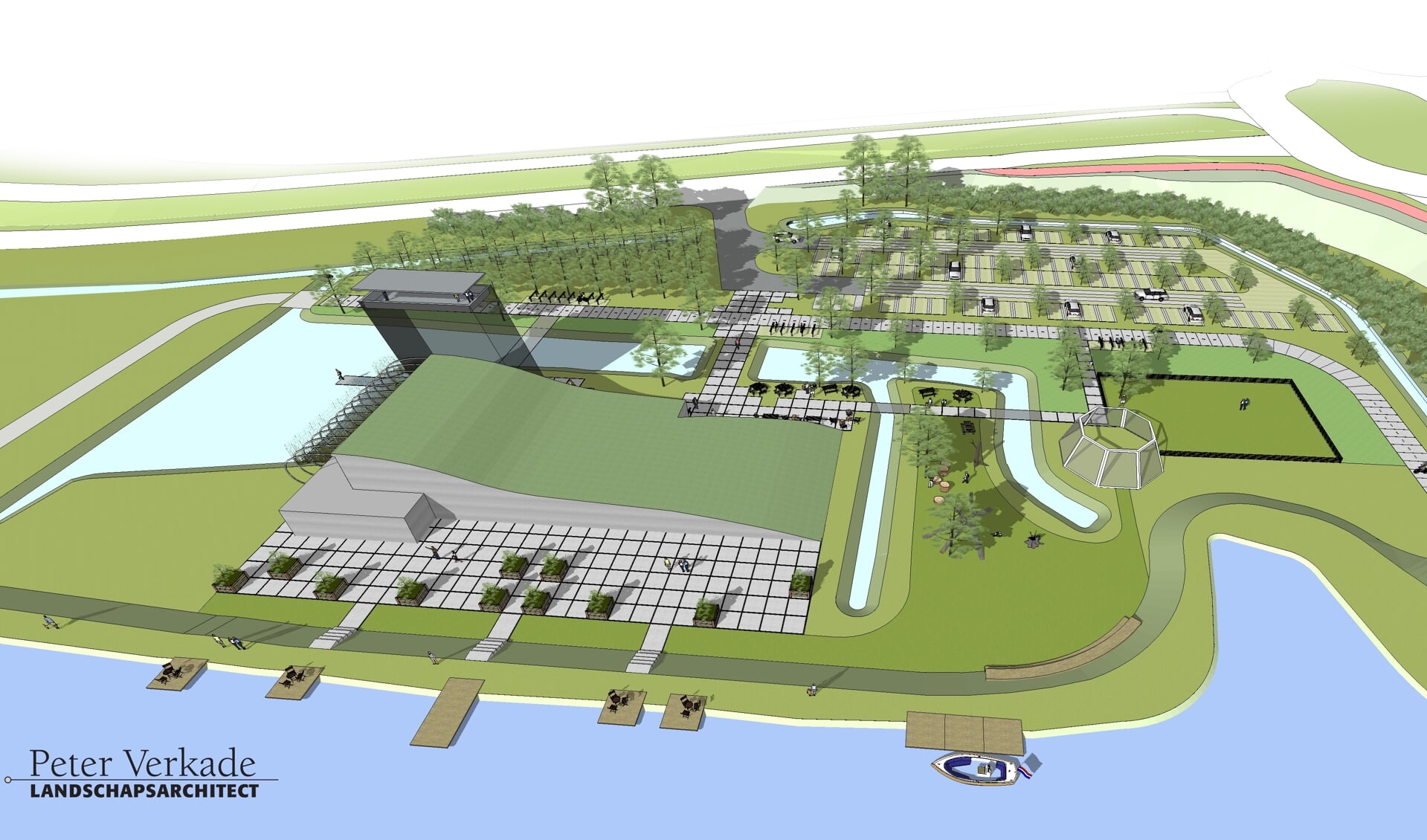 Het ontwerp voor het 'belevingscentrum Groene Hart, gezien van bovenaf. | Beeld: Peter Verkade
