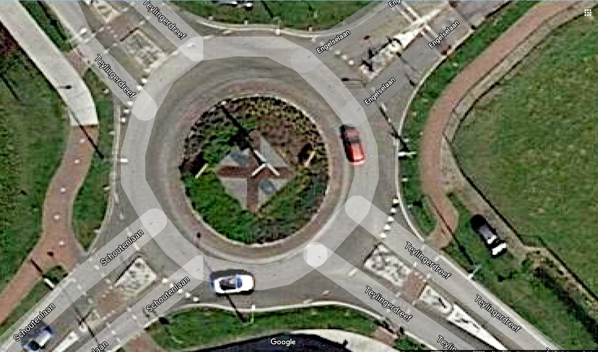Het gemeentewapen op het verkeersplein. | Foto: pr./Google Maps