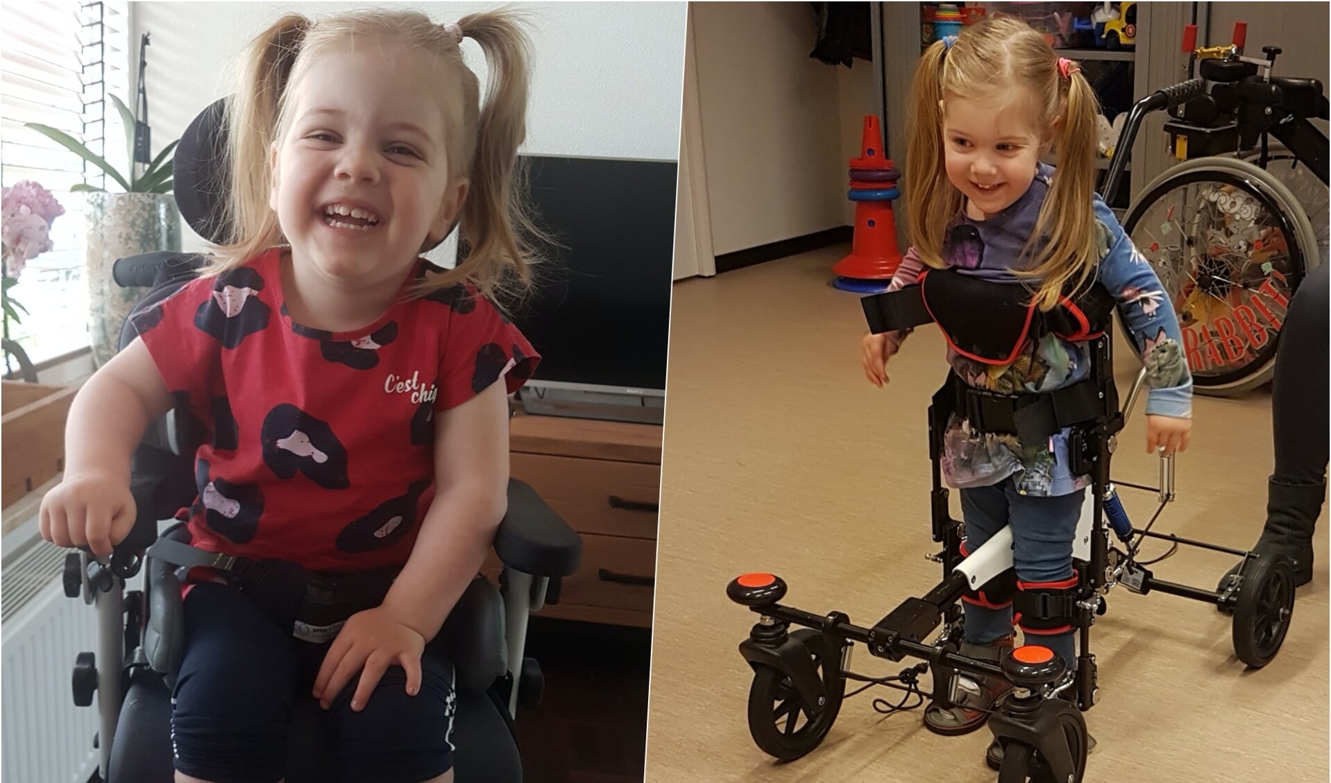 De vrolijke Jasmine heeft cerebrale parese, waardoor ze afhankelijk is van een rolstoel. 
