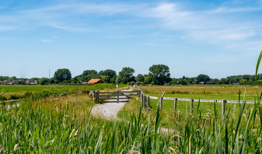 De hekken bij de fiets- en wandelpaden in de Boterhuispolder bleven maandag nog dicht. | Foto: J.P. Kranenburg