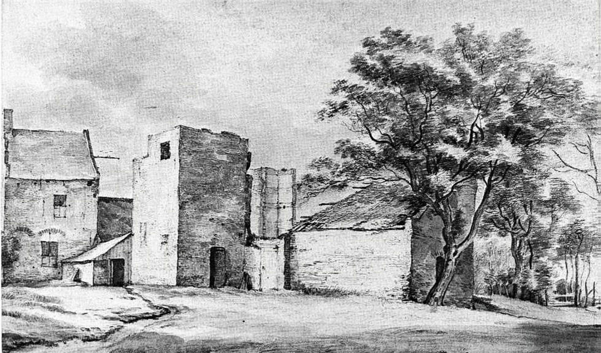 Oudste tekening kasteel ’t Sant als ruïne getekend door Roelant Roghman in 1648.