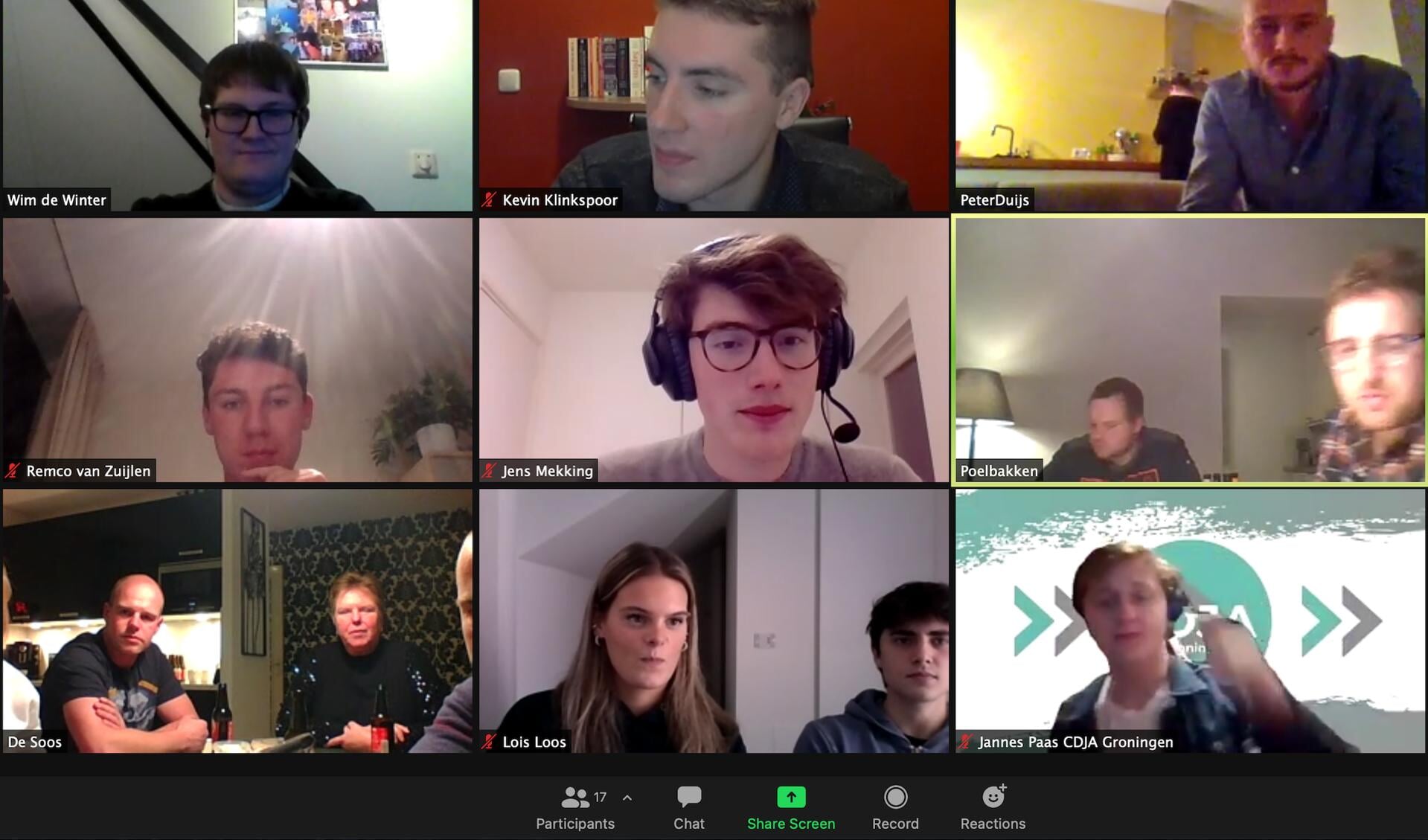 Deelnemers aan de online pubquiz van de CDA-jongeren in de Duin- en Bollenstreek.