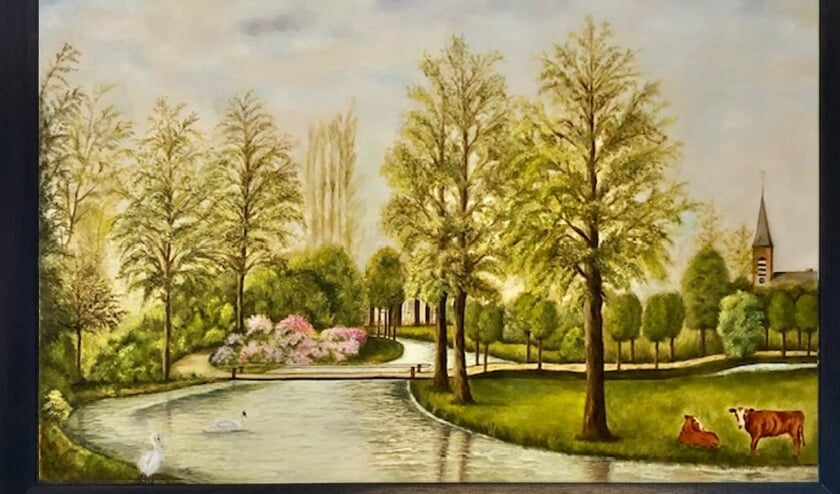 <p>De Hofstede Rusthoff’, schilderij op basis van olieverf, van Nel van Ruiten, Sassenheim 2021.</p>