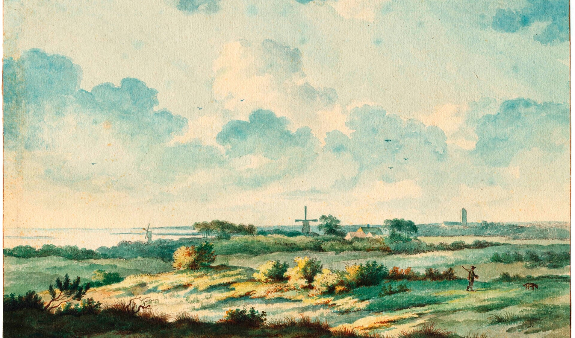 Uitzicht op Lisse vanuit het noordwesten laat allemaal duinen zien. Schilderij van A.J. Eijmer 1803