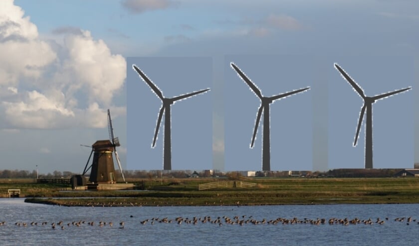 Impressie van de Munnikkenpolder met windmolens aan de rand. | Foto: Ada van der Aar, bewerking foto: Robin Ossewaarde