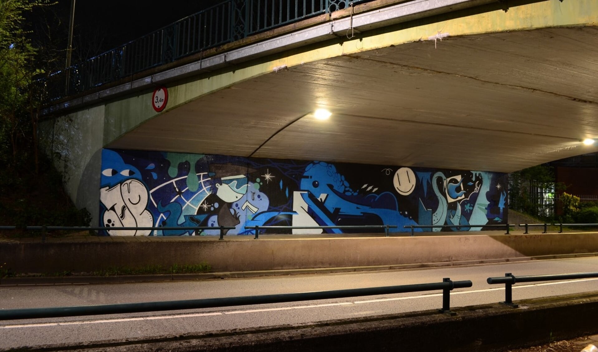 Graffiti aan de Ruishornlaan. Dit soort grote graffitikunst zorgt ervoor dat er minder gekladderd wordt, merken de graffitikunstenaars uit Lisse.
