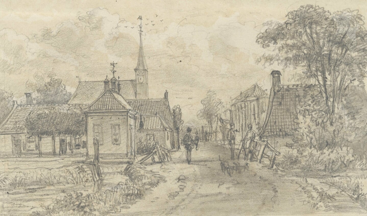 De Hoofdstraat omstreeks 1875. Tekening van Jan Elias Kikkert.   