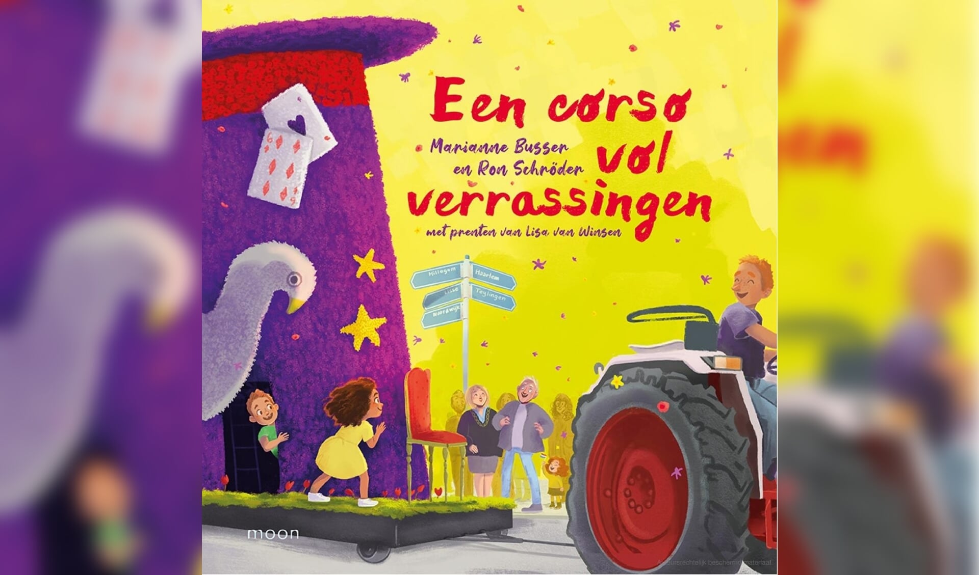 Een leuk prentenboek over het Bloemencorso Bollenstreek. De tekst is volledig op rijm en bedacht door de bekende kinderboekenschrijvers Marianne Busser en Ron Schröder.