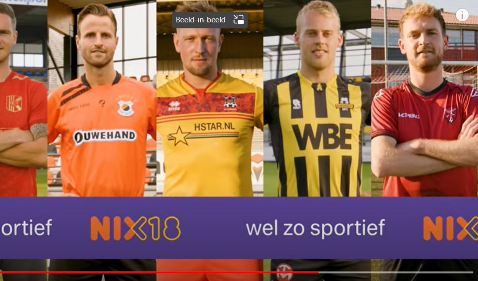 Beeld uit de video ‘NIX18. Wel zo sportief!’ met de aanvoerders van de vijf voetbalclubs. | Foto: pr 