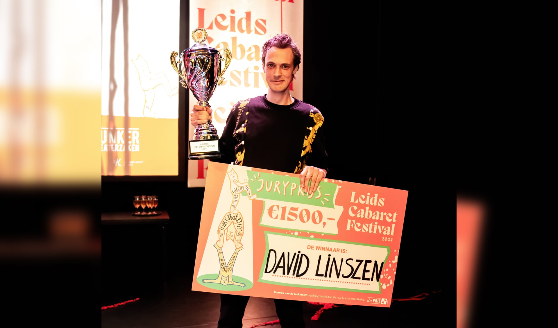Publieksprijs, studentenjury- en vakjuryprijs voor David Linszen. | Foto: Jaap Reedijk