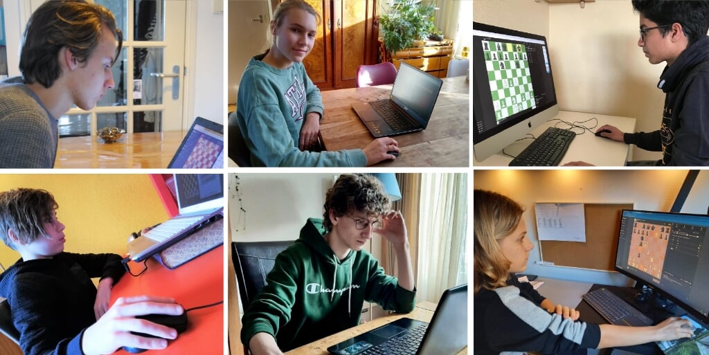 De schakers van het Stedelijk Gymnasium speelden hun partijen voor het NK Schaken voor SVO's thuis achter de eigen laptop. | Foto: PR