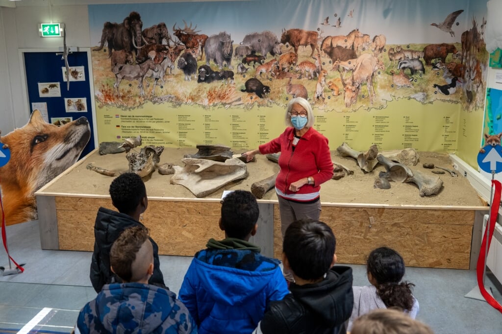 De schoolkinderen krijgen uitleg over de Katwijkse IJstijd. | Foto: Marc Wonnink