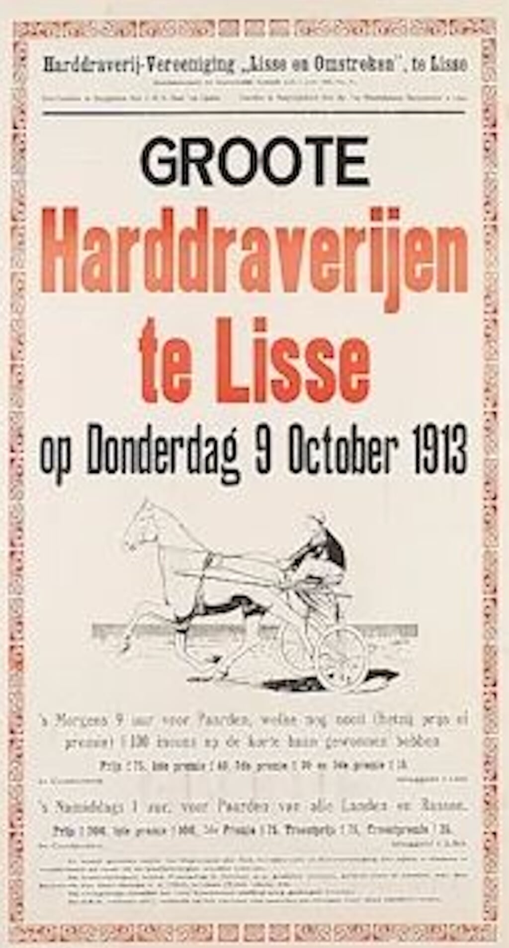 Een poster uit 1913 van de Harddraverijvereniging Lisse & Omstreken