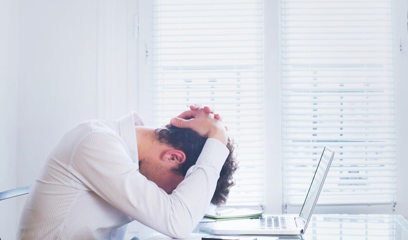 emotional burnout, tired businessman at workplace in the office, stress concept