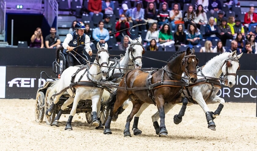 Koos de Ronde (NED) with on the carriage Marie de Ronde Oudemans and Martin Beenhakker
Horses 5A 178. Maestoso Zenta XI 8, 5B Favory Allegra Futter, 5C Favory Mokany, 5E Tjibbe
FEI Driving World Cup Lyon 2022
© DigiShots