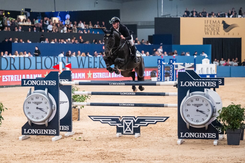 , SPAIN - NOVEMBER 26 2023 : Marcus EHNING of Germany riding Coolio 42 (5)  at  - Longines FEI Jumping World Cup™ 2023/24 - Madrid  on November 26, 2023 in , . Copyright ©FEI/ThomasReiner.pro