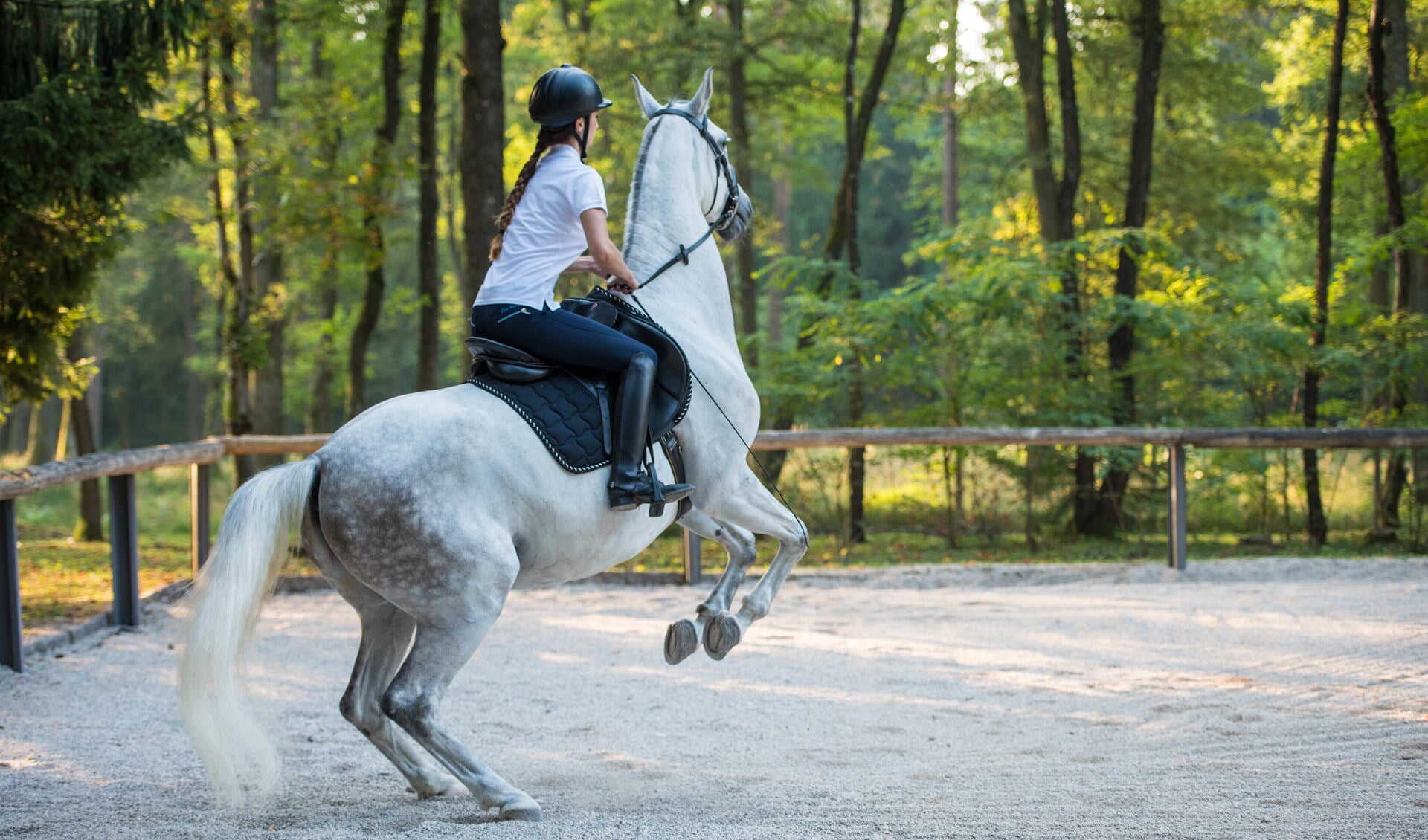 Female rancher riding horse.