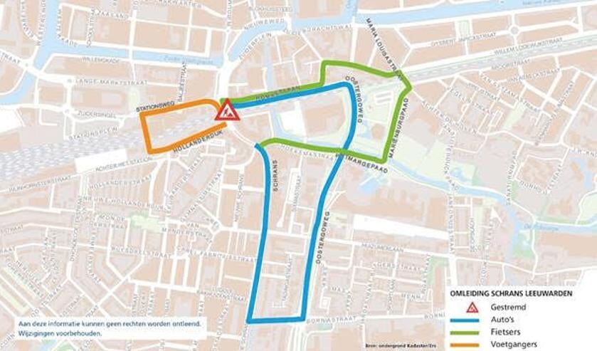 <p>Plattegrond met uitleg over de omleidingen vanwege de werkzaamheden aan de overweg.</p>