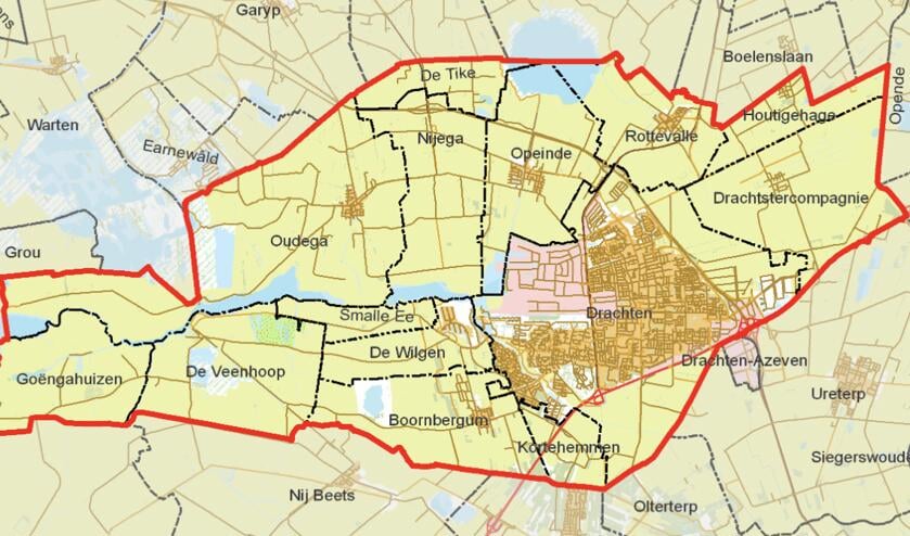 Het grondgebied van de gemeente Smallingerland.
