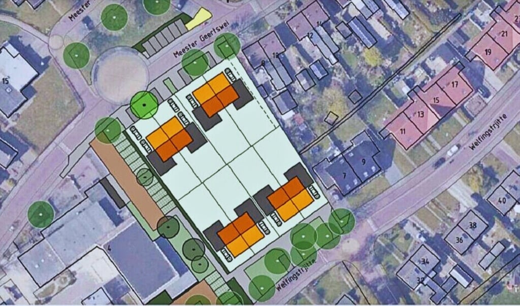 Het nieuwe plan voor acht woningen in het centrum van Wijnjewoude.