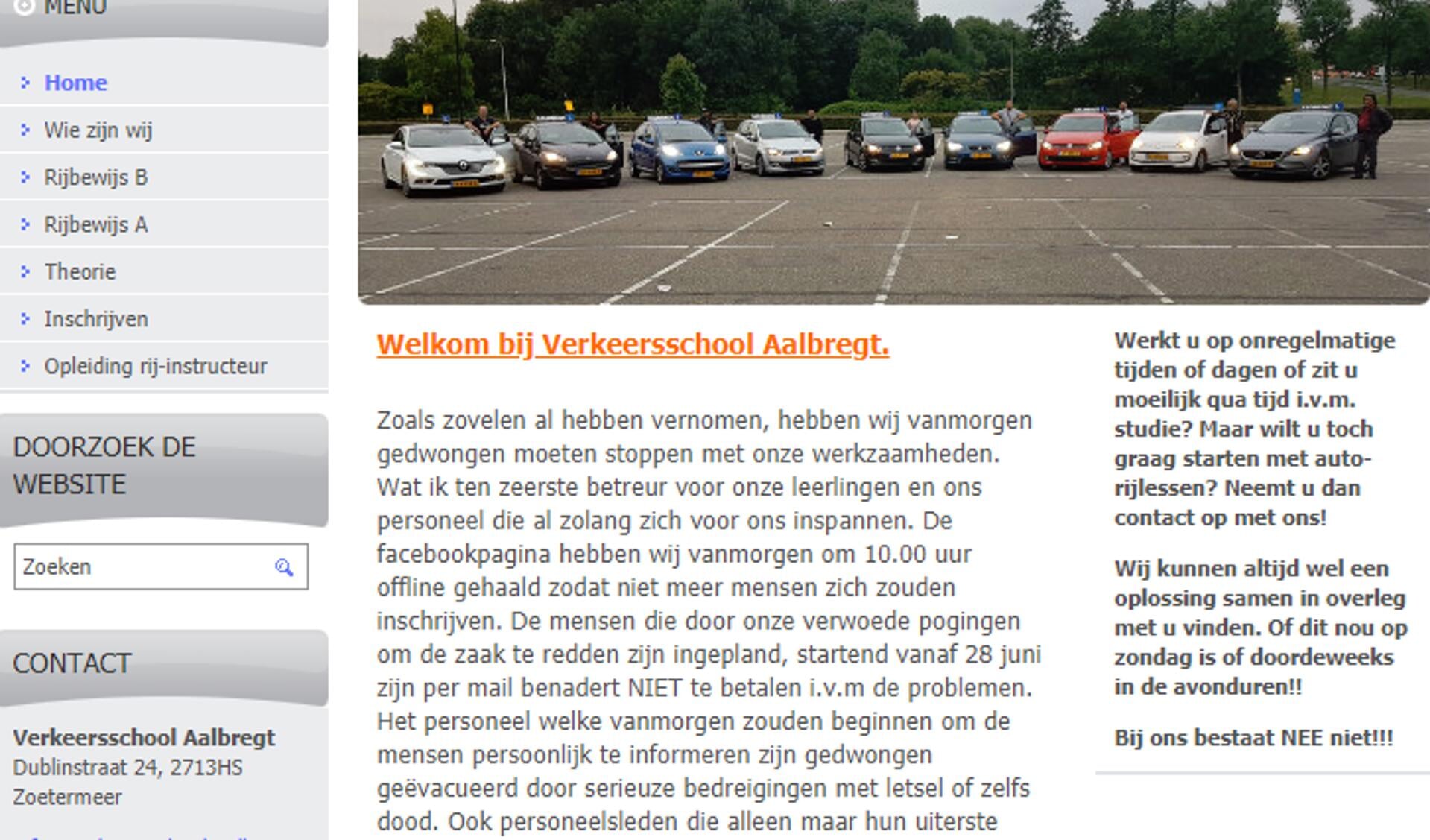 Een screenshot van de website van Verkeersschool Aalbregt.