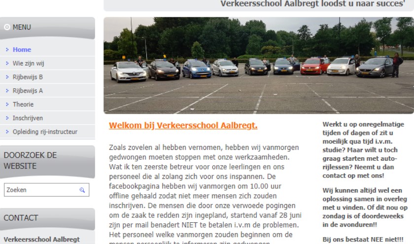 Een screenshot van de website van Verkeersschool Aalbregt.