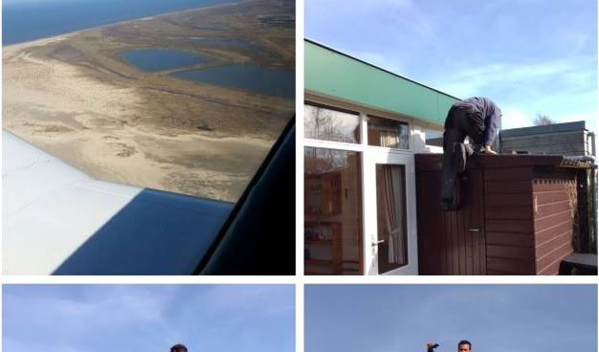 Pascal Veenstra klimt op het dak van een bungalow en vindt de iPhone.
(Foto Bettina Nooij)