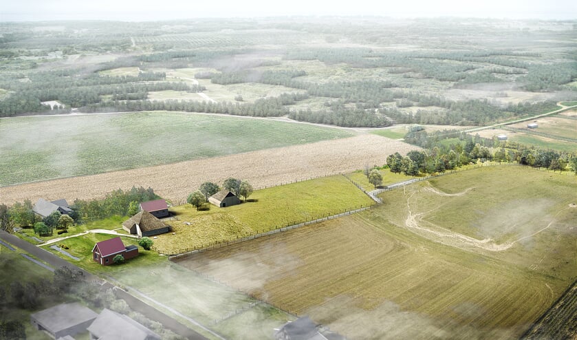 Impressie van hoe het terrein van wijlen Ide Kok er volgens de plannenmakers uit moet komen te zien in de toekomst.