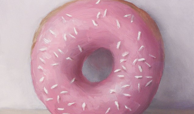 Serge de Vries: Roze donut, 14 x 14 cm.