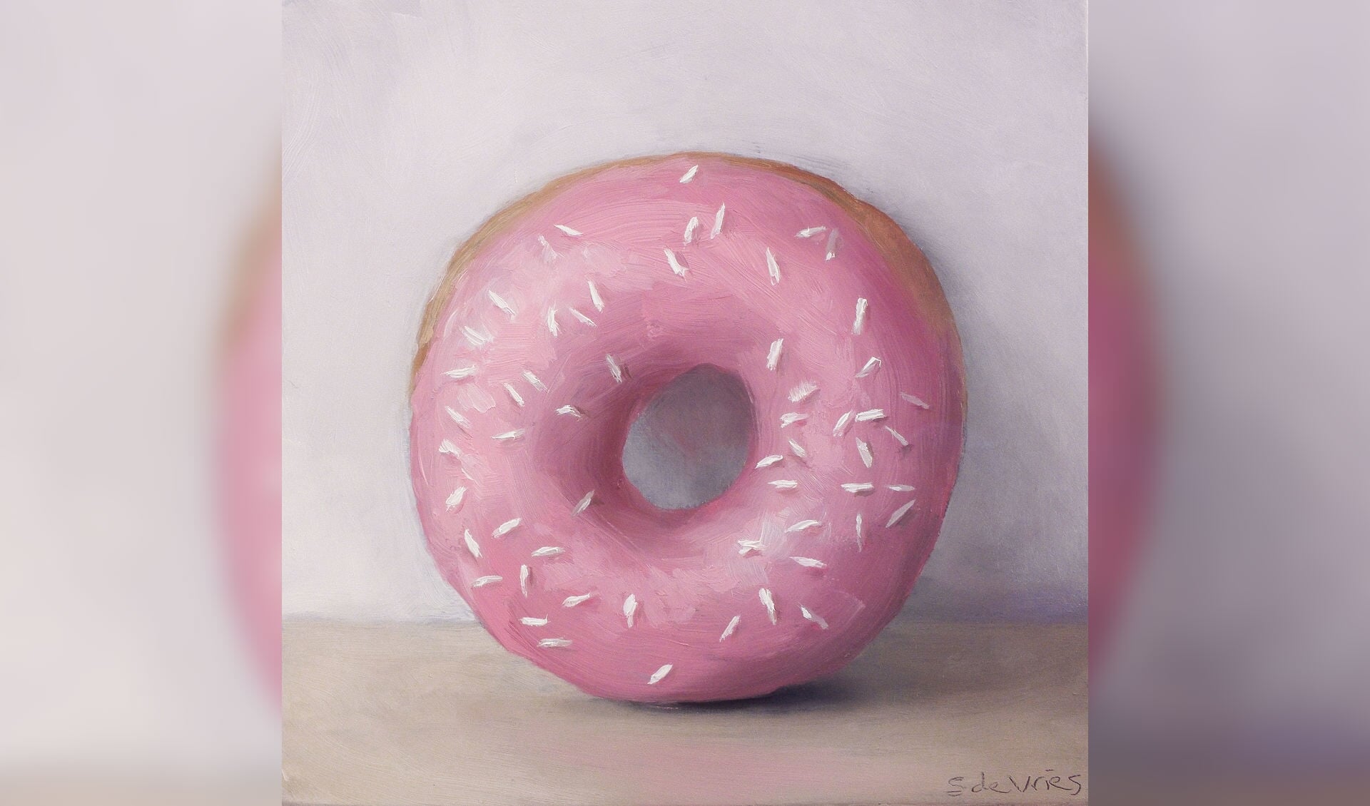 Serge de Vries: Roze donut, 14 x 14 cm.