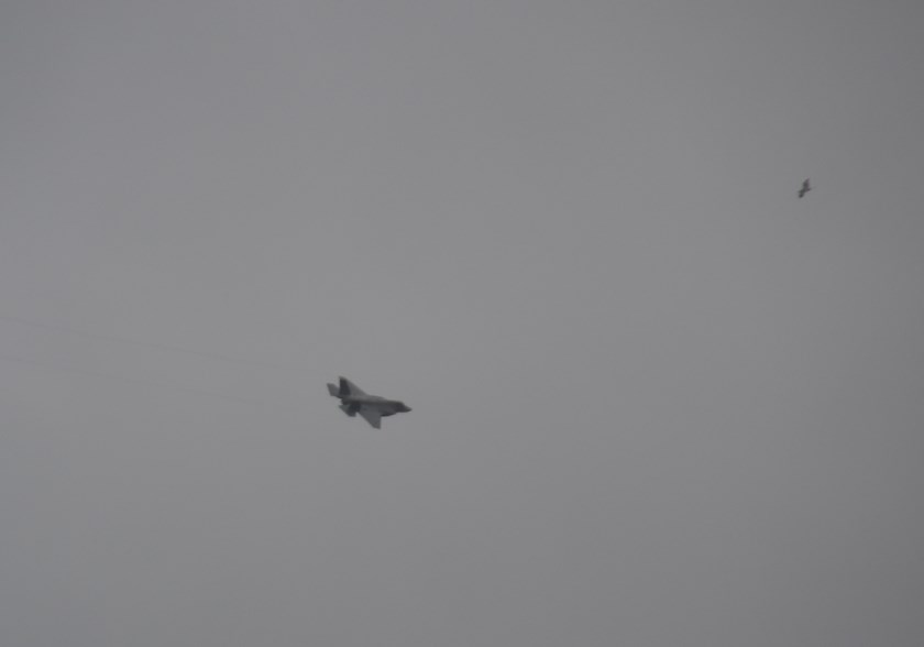 De JSF vliegt alsnog boven Texel. (Foto Peter van der Zwart)