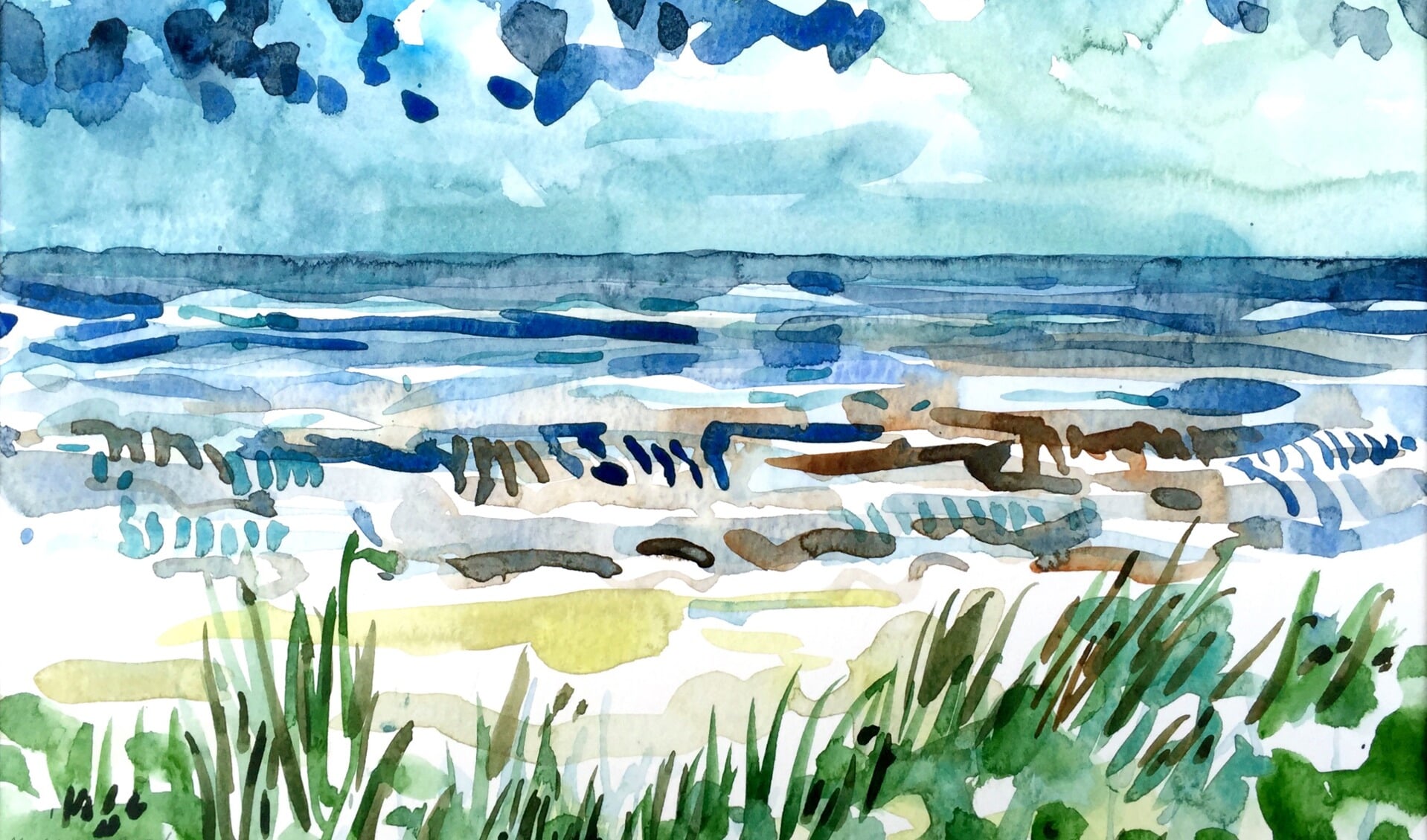 Vanaf het Koger Zeereeppad schilderde Maurice Christo van Meijel in aquarel