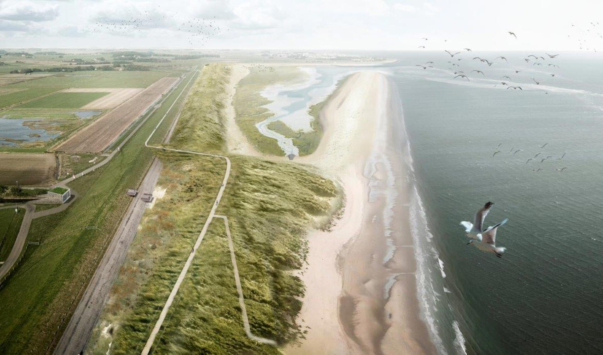 Visualisatie van de zanddijk bij de PH-polder.