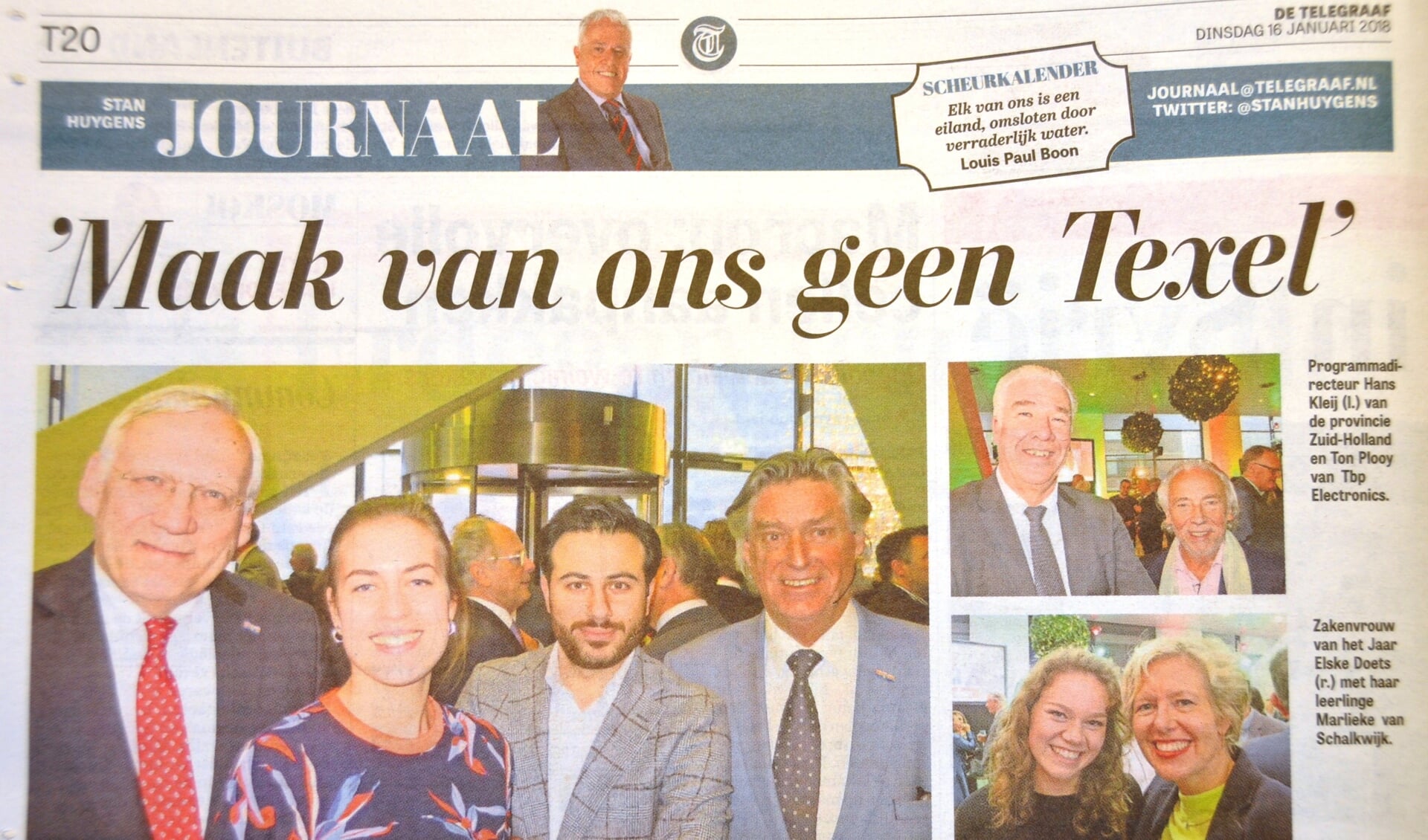 De pagina van het Stan Huygens Journaal in de Telegraaf.