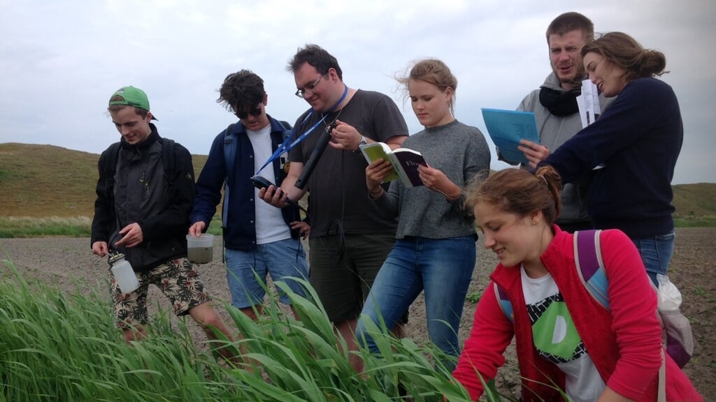 Studenten van Universiteit Utrecht meten het zoutgehalte van diverse plekken op het eiland tijdens hun bezoek aan Texel.