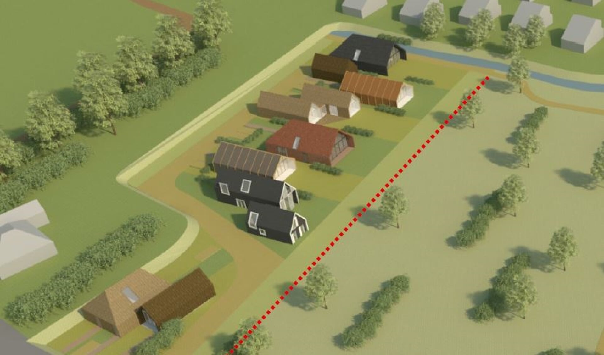 Impressie van het plan voor tien CPO-woningen langs de Boodtlaan, momenteel nog weiland. 