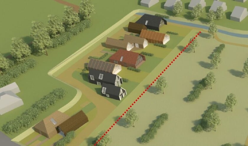 Impressie van het plan voor tien CPO-woningen langs de Boodtlaan, momenteel nog weiland.