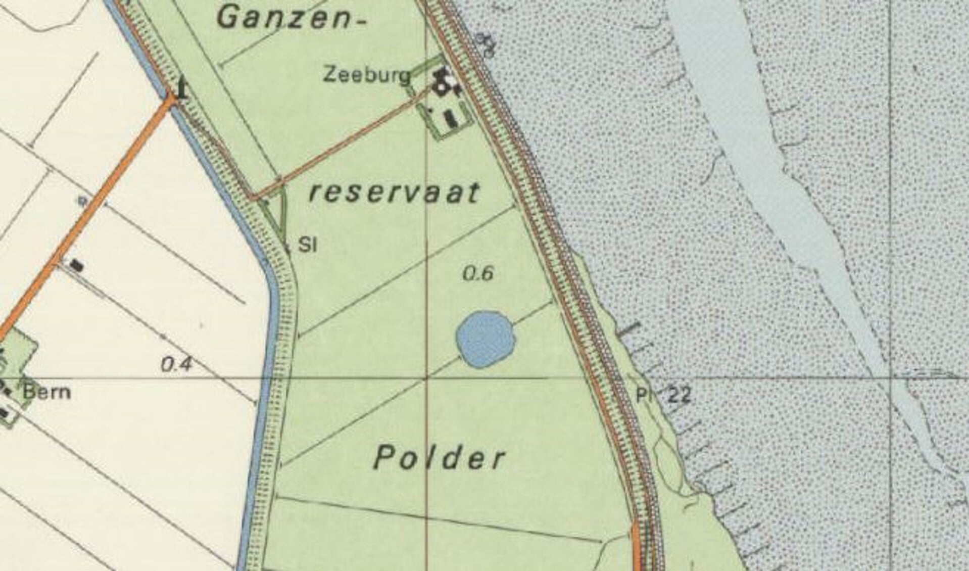 Uitsnede van de kaart van Texel, waarop de plas is te zien. 