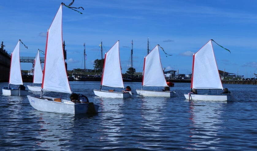 Zeilende jeugd in de haven van Oudeschild.