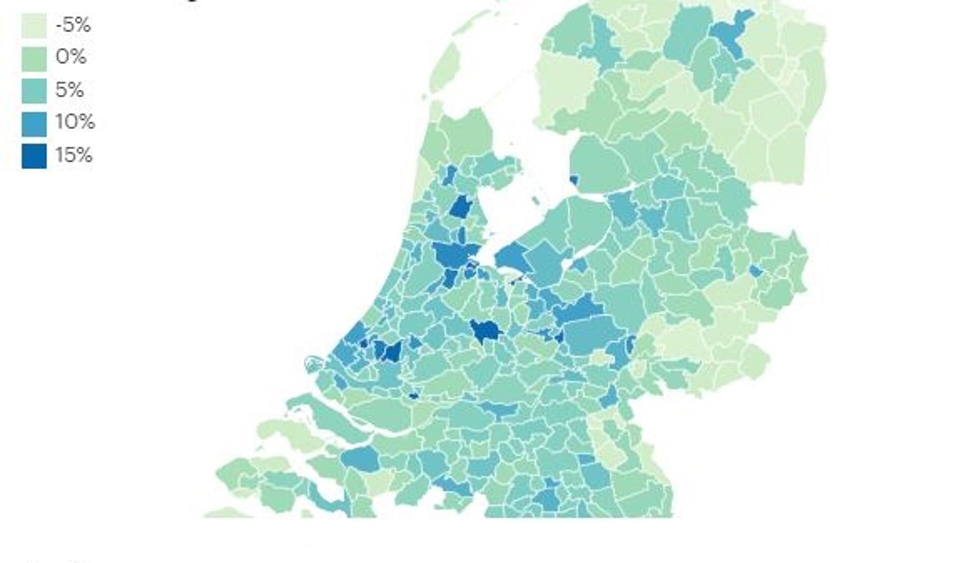 Overzicht van de stijging en daling van de bevolking in Nederland.
