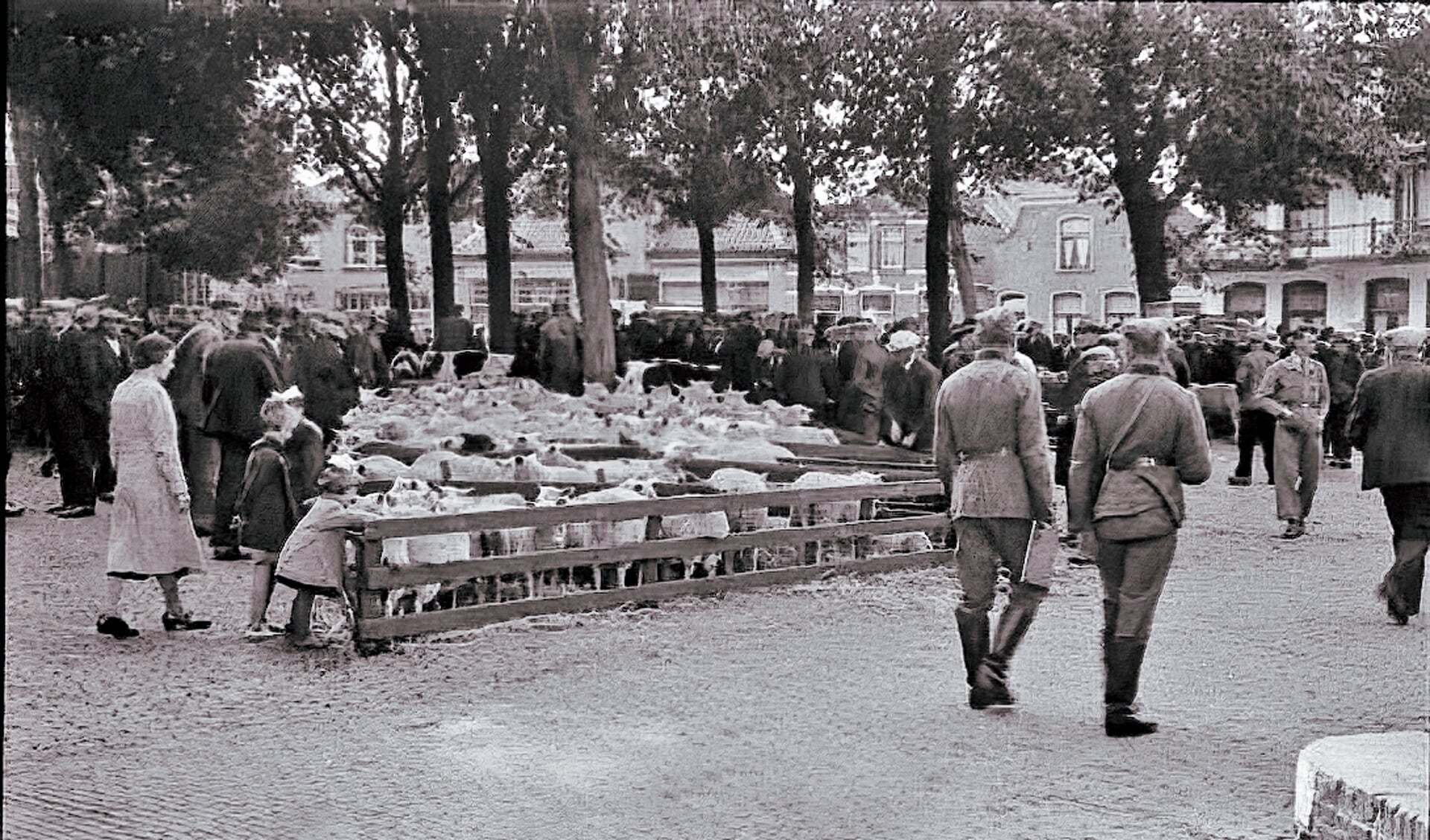 Soldaten op de Groeneplaats tijdens de Schapenfokdag. Collectie Historische vereniging Texel.