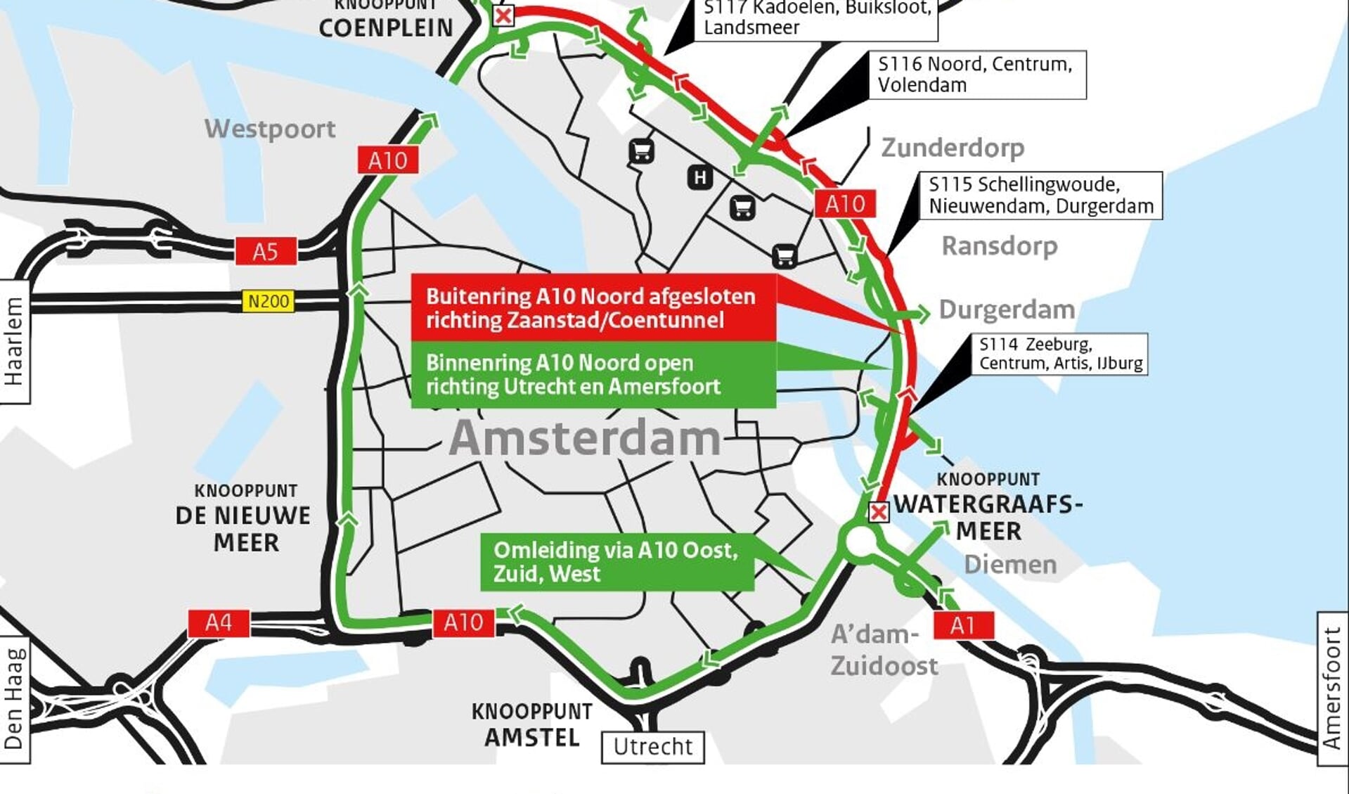 De situatie op de A10 bij Amsterdam van 31 juli tot 10 augustus.