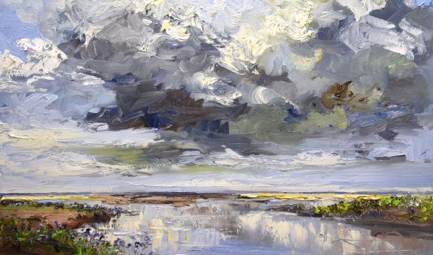 <p>Sonja Brussen: Aan het wad (olieverf op doek)</p>