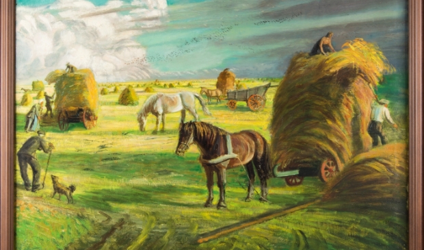 <p>Hooien op het land te Oost-Terschelling’ (ca. 1948), M. Richters. </p>