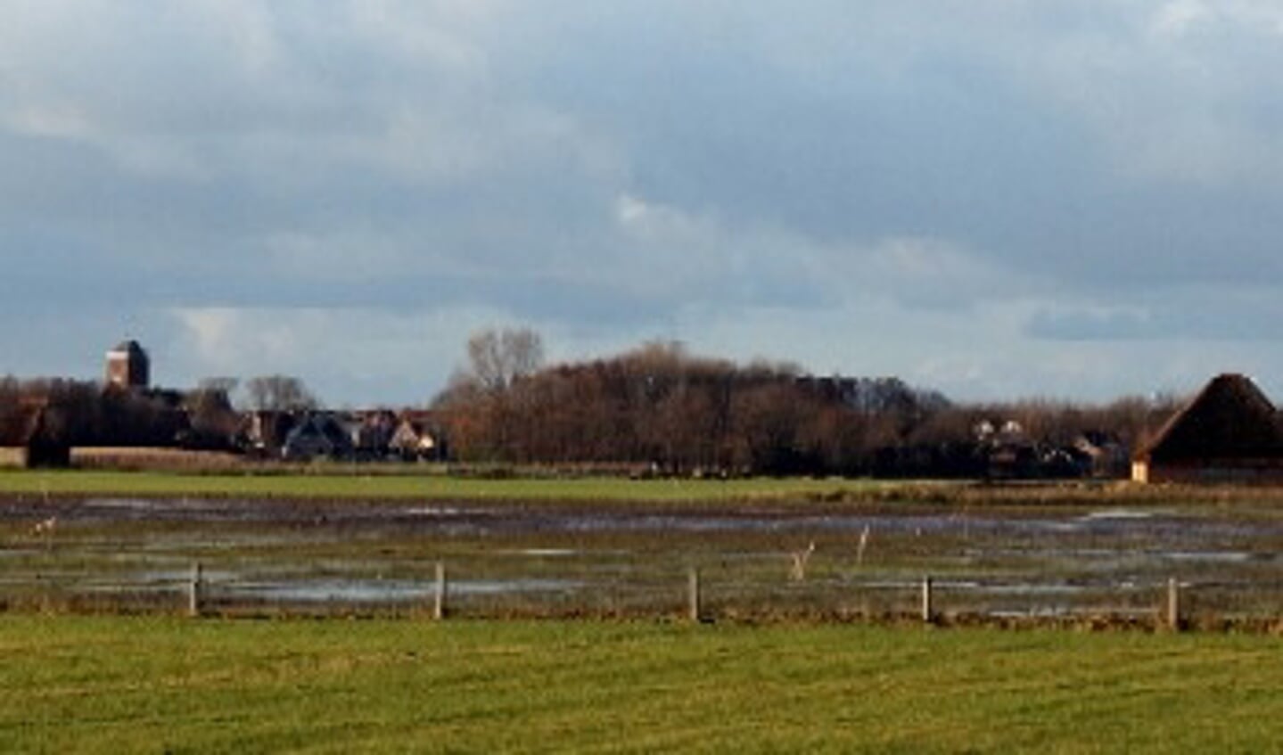Ook veel landerijen, zoals hier bij Oosterend, staan vol met water. (Foto: Bert Koning)