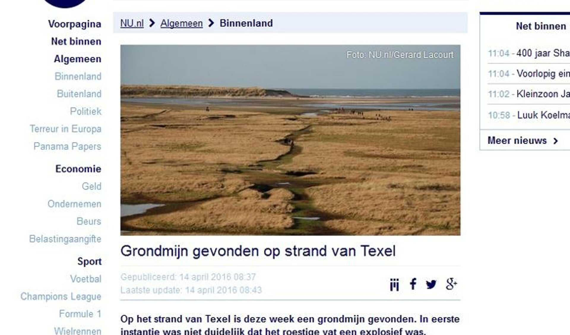 NU.nl maakte het wel erg bont door een foto van De Slufter bij het bericht te plaatsen.